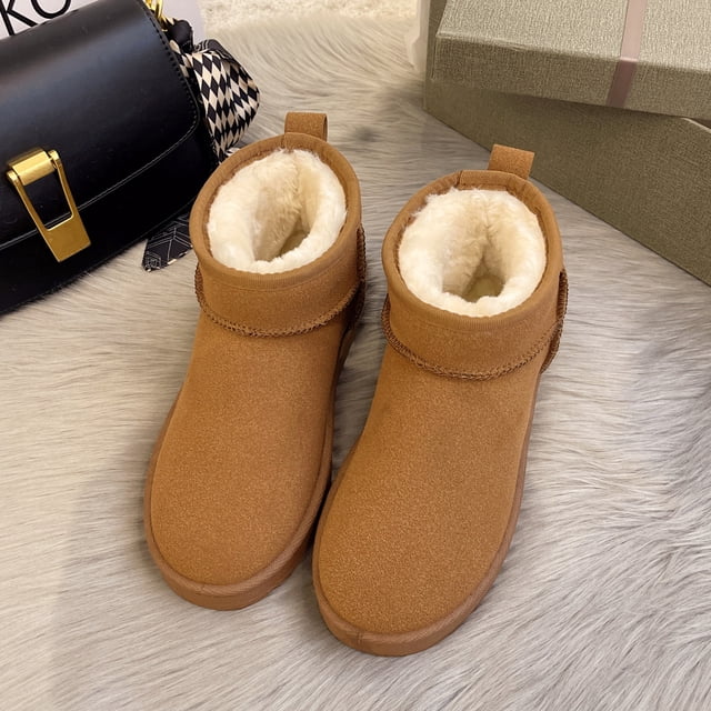 Botas de nieve para mujer, cortas, forradas con vellón, gruesas, cálidas, acolchadas de algodón, zapatos de invierno antideslizantes, zapatos de mujer de estilo coreano para estudiantes