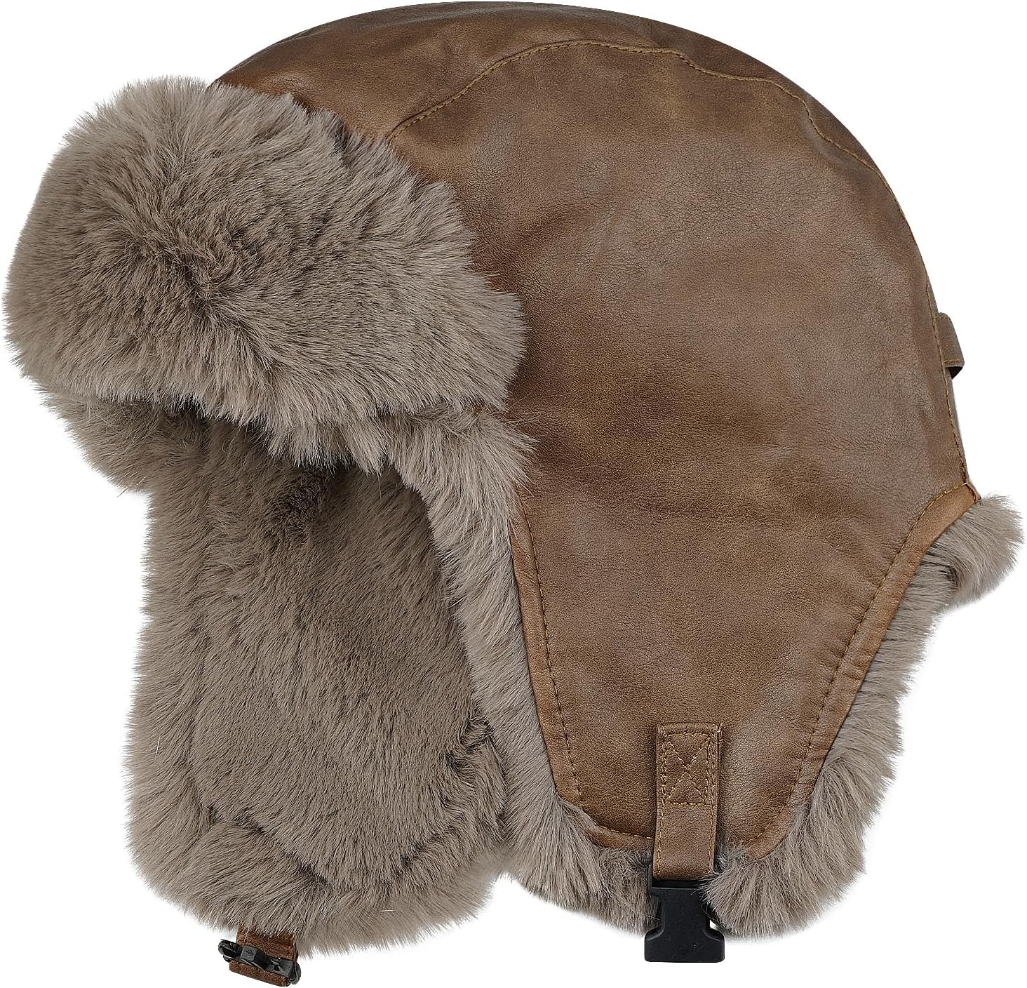 Zhengup Aviator Faux Leather Trapper Eskimo Earflap Hunting Hat Cold Weather Winter Gear Russian Ushanka Cossack Trooper Hat
