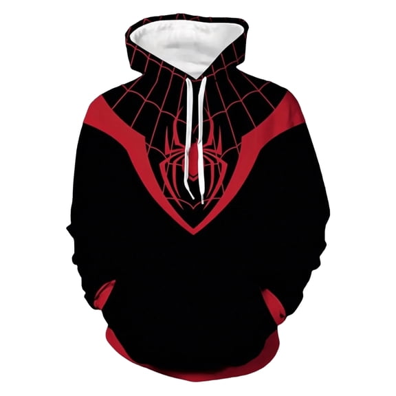 Unisex Spider Superhero Cosplay Hoodie, 3D Web Printed Long Sleeve Drawstring Hooded Sweatshirt Pullover for Halloween Party, Black, S