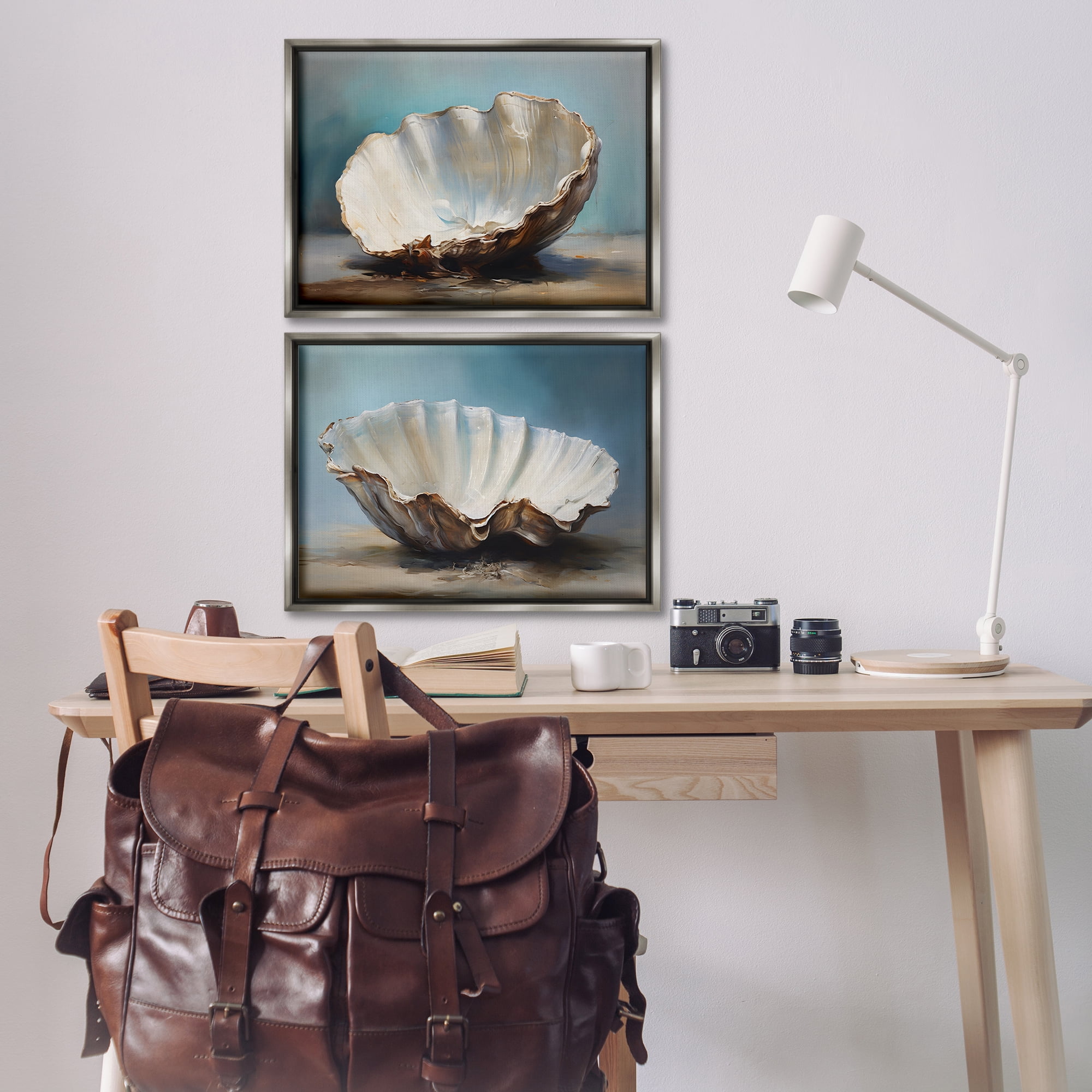 Stupell Industries Fresh Beach Finds Shells Nautical & Beach Painting Gray Floater Framed Canvas Art Print Wall Art, 25 x 17, Set of 2
