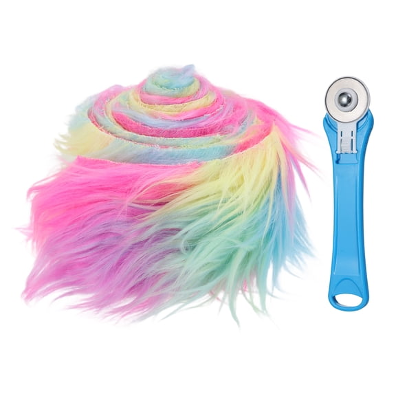 Uxcell Rainbow Color Faux Fur, 59'' x 2'' Shaggy Plush Fake Fur Fabric Fluffy Fuzzy Fabric Strips with Rotary Cutter for DIY Crafts, Cosplay Costume Cushions Rugs Party Decor