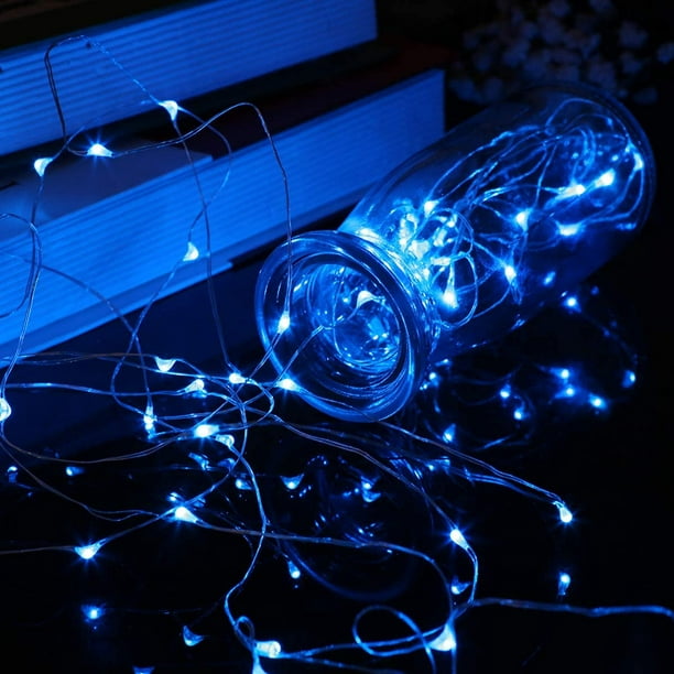 Guirlande lumineuse LED à Piles - En cuivre - 50 Ampoules - Bleu