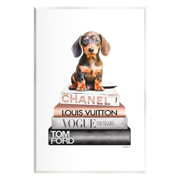 Stupell Industries Dachshund Puppy Bookstack Beauty & Fashion Painting Unframed Art Print Wall Art, 10 x 15
