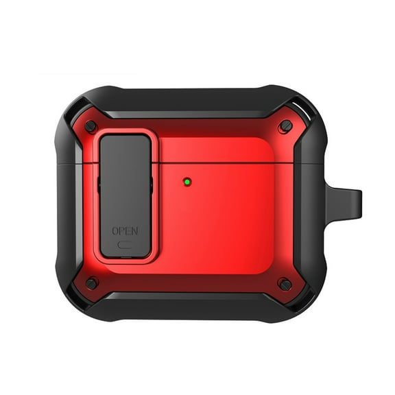 Dteck Case for Apple AirPods 3rd Generation 2021,Shockproof Rubber Secure Lock Case Armor Military Full-Body Rugged Cover with KeyChain for AirPods 3rd Generation 2021,Red