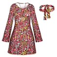 thumbnail image 1 of 70s 80s Women Hippie Costume Set Disco Outfit Women Headband Necklace Earring Loose Dress, 1 of 2