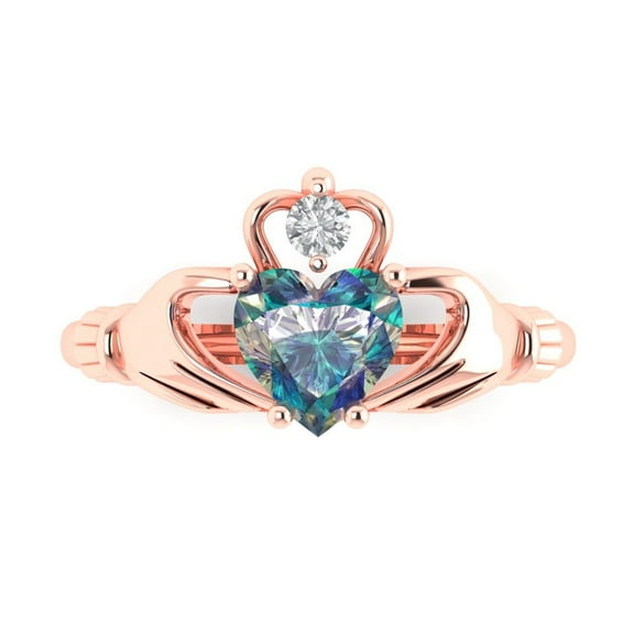 Clara Pucci 14K Rose Gold 1.06ct BlueMoissanite Claddagh Ring for Women