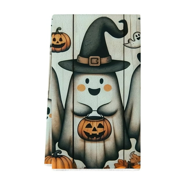 Halloween Hand Towels for Bathroom Decor with Ghost Pumpkin Design