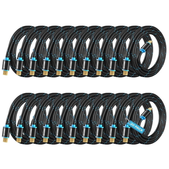Maximm 4K HDMI Cable 20 Pack 8 Feet – High-Speed HDMI Cord 18 Gbps, Supports 4K 60Hz, Nylon Braided
