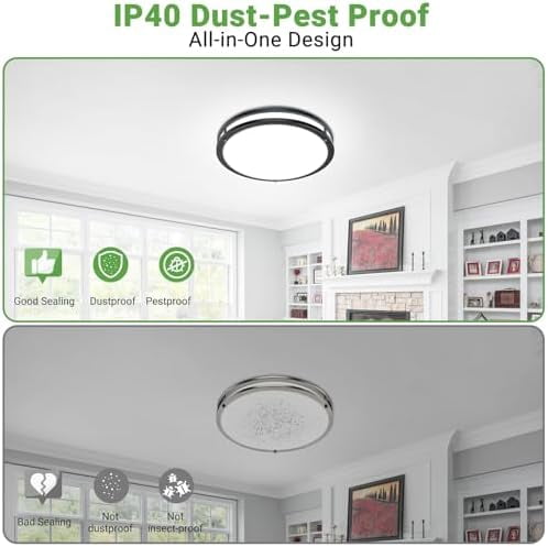 HOVMAP 2Pack 13Inch Black LED Flush Mount Ceiling Lights, Dimmable 24W 2400LM 3000K-6500K Adjustable, Bright Round Close to Ceiling Light Fixtures for Kitchen Bedroom Bathroom Hallway, Black