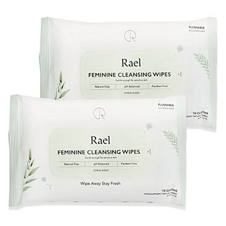 (2 Pack) Rael pH Balanced Natural Feminine Wipes, Flushable, 10