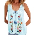 thumbnail image 3 of Women 'S Tie Front Tank Top Y2k Floral Babydoll Crop Vest Going Out Camisole Blouse Shirt Light Blue XS, 3 of 7