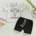 thumbnail image 4 of WIBACKER Toddler Baby Boy Western Cowboy Casual Outfit Short Sleeve Tops + Shorts Set Summer Clothes, 4 of 5
