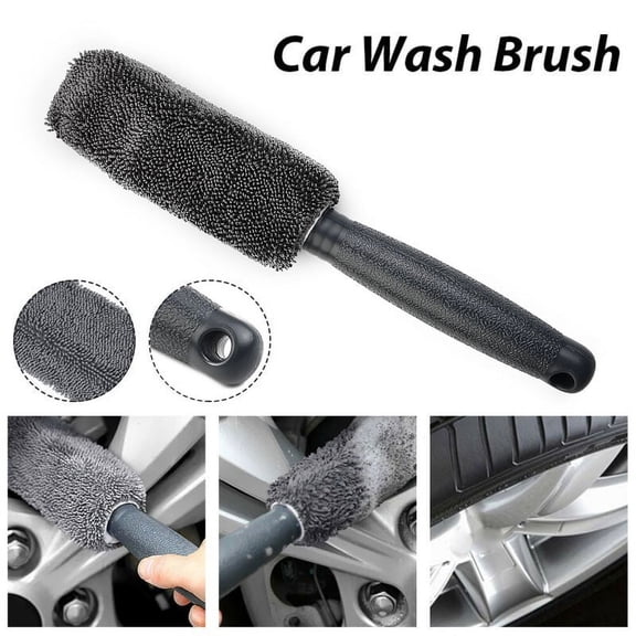 Microfiber Car Wheel Cleaning Brush With Sponge Layer, Soft Bristle Tire Cleaner Tool For Auto Detailing And , Black, 28X5cm