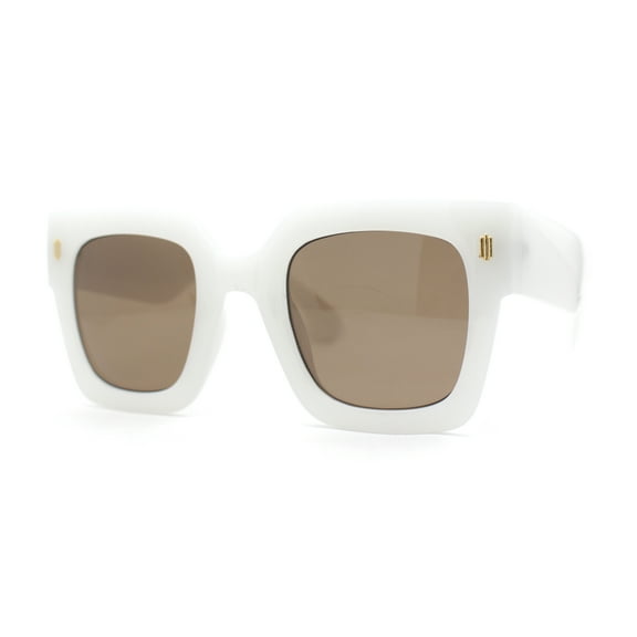 Womens Trendy Pop Color Hipster Boyfriend Thick Horn Rim Sunglasses White Solid Brown