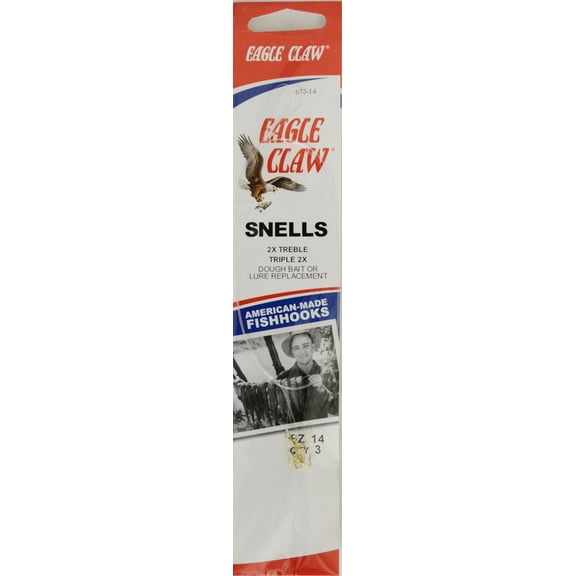 Eagle Claw 673H-14 Treble 18" Snell Hook, Gold Color Hooks