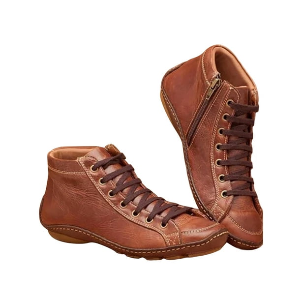 womens flat ankle boots lace up