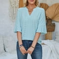 thumbnail image 6 of JGGSPWM Women's Casual Hollow Lace Detailing Lovely Tops Short Sleeve V-Neck Solid Blouse Bell Sleeves Shirts Blue XL, 6 of 6