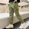 thumbnail image 2 of felwors Pantalon Cargo Enfants Grands Garçons Mode Enfants Pantalon d'École avec Poches Pantalon de Protection Pantalon Décontracté d'Extérieur (Vert, 9-10 Ans), 2 of 6