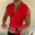 thumbnail image 2 of BiZtdJrK Sleeveless Hoodies for Men Casual Slim Fit Zip-Up Drawstring Hooded Workout Tank Tops Summer Casual Muscle Vest Tanks Red M, 2 of 7
