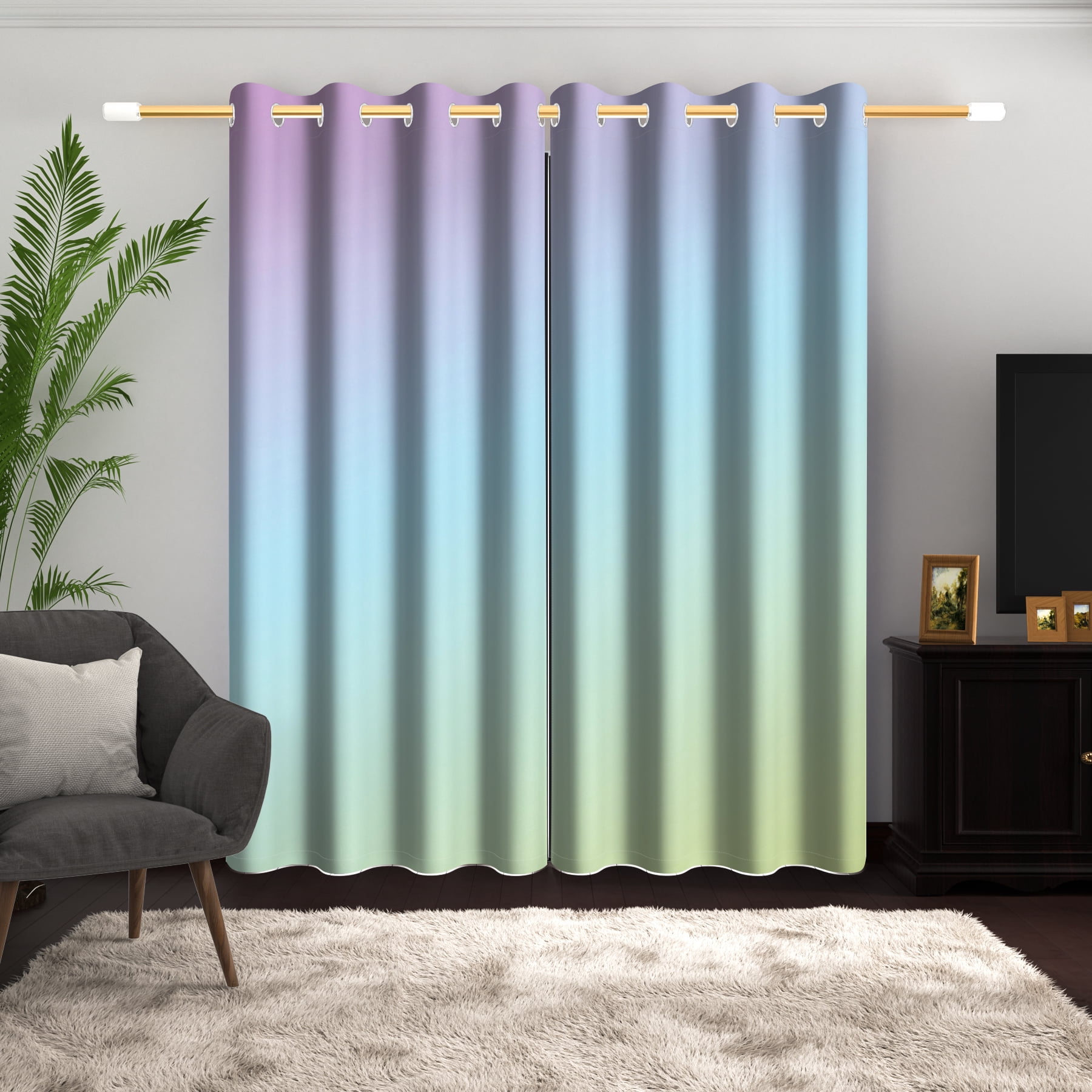 Lfeey Purple Gradient Ombre Blackout Curtains, Room Darkening Grommet Curtains, 42x72 inches, 2 panels