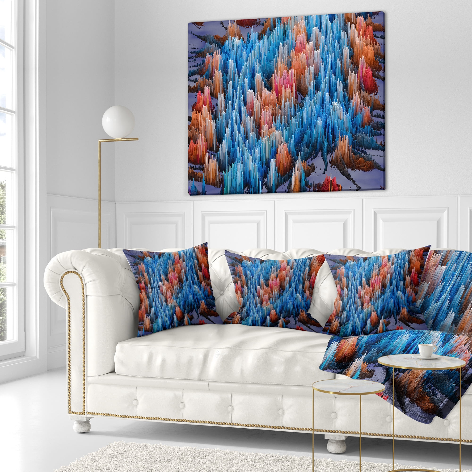 Designart Macro Render Structure Blue Red - Contemporary Throw Pillow - 16x16