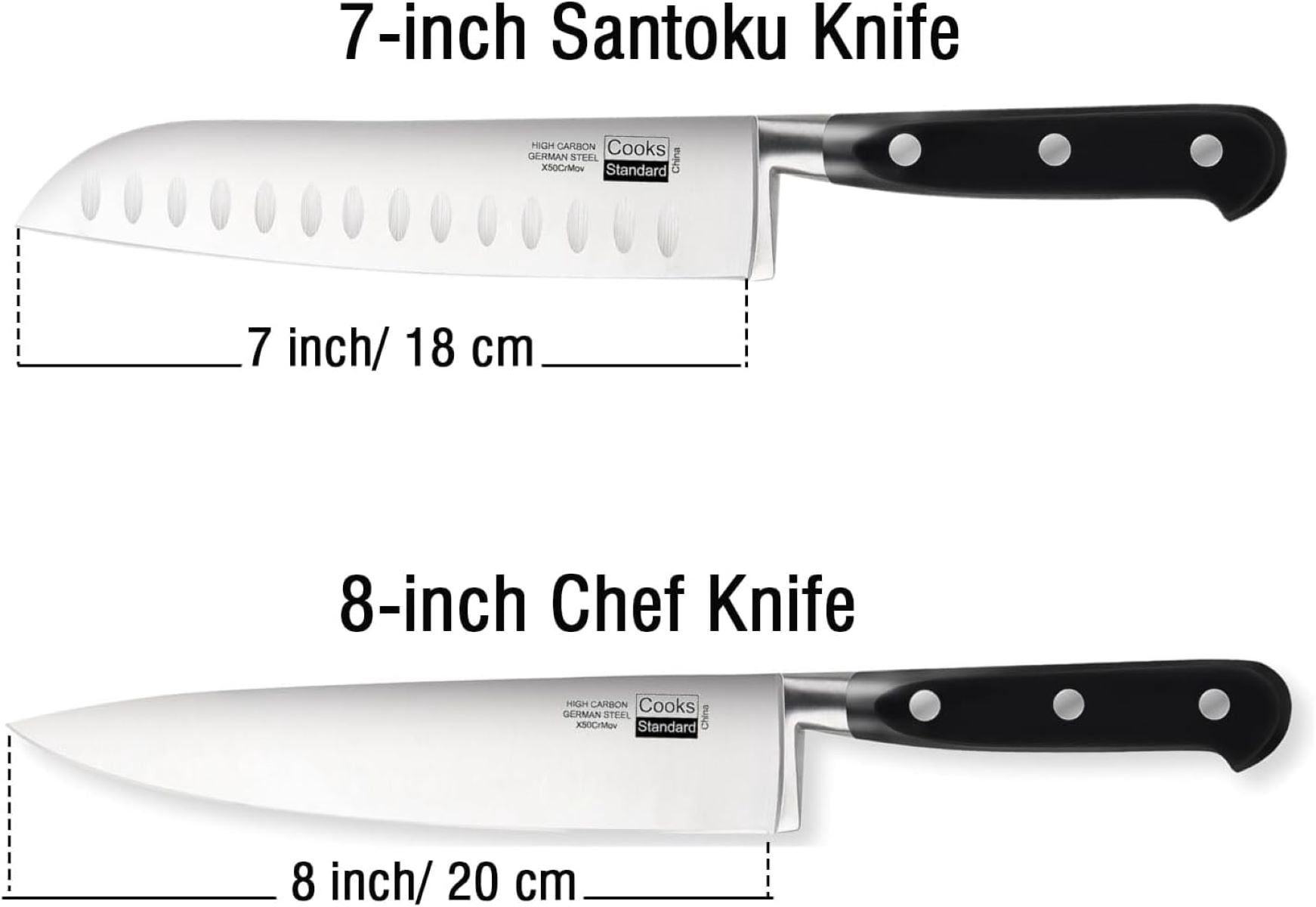 Cooks Standard Classic Cutlery, High Carbon Stainless Steel Knife Set, 8" Chef's Knife and 7" Santoku Knife Classic Sharp Kitchen Knives Set, Ergonomic Handle, 2-Piece