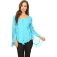 thumbnail image 5 of Sakkas Marga Womens Button Down Long Sleeve Top Blouse Shirt Lace Solid Simple - Turquoise - XXL, 5 of 5