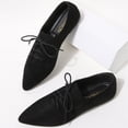 thumbnail image 4 of HTHLVMD Lace Up Dress Flats, Faux Suede Lace Up Pointed Toe Flats Casual Dress Commuting, Decorative Metallic Ankle Strap Single Shoes Holiday Travel Wearing, Classic Comfort Footwear, Black 9, 4 of 6