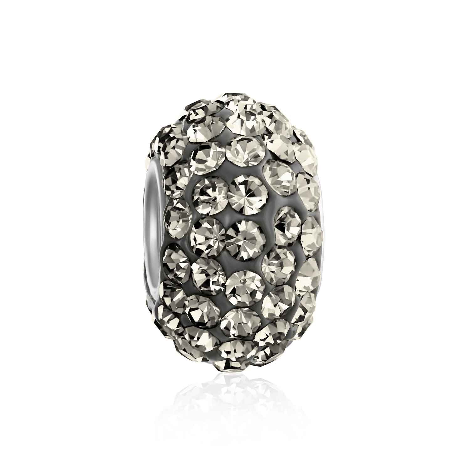925 Silver Sterling White Crystal Pave Waves Ball Charm Fits European bracelet