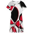 thumbnail image 3 of Red Grey Black Geometric Art Modern Abstract Short Sleeve Dress Women Summer Evening Dresses Ladies Sundress, 3 of 7