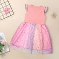 thumbnail image 4 of DLLMJING Toddler Kids Baby Girls Dress Short Sleeve Rainbow Tulle Dress Birthday Party Princess Dresses Tutu Skirt, 6-7 Years, 4 of 8