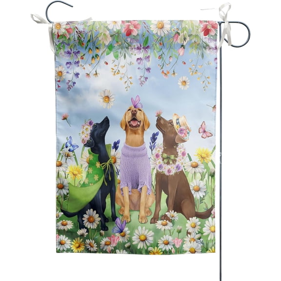 Spring Dogs Floral Funny Puppy Flowers Dec Garden Flag 12 x 18 Inch Double Sided Polyester Outdoor Decor