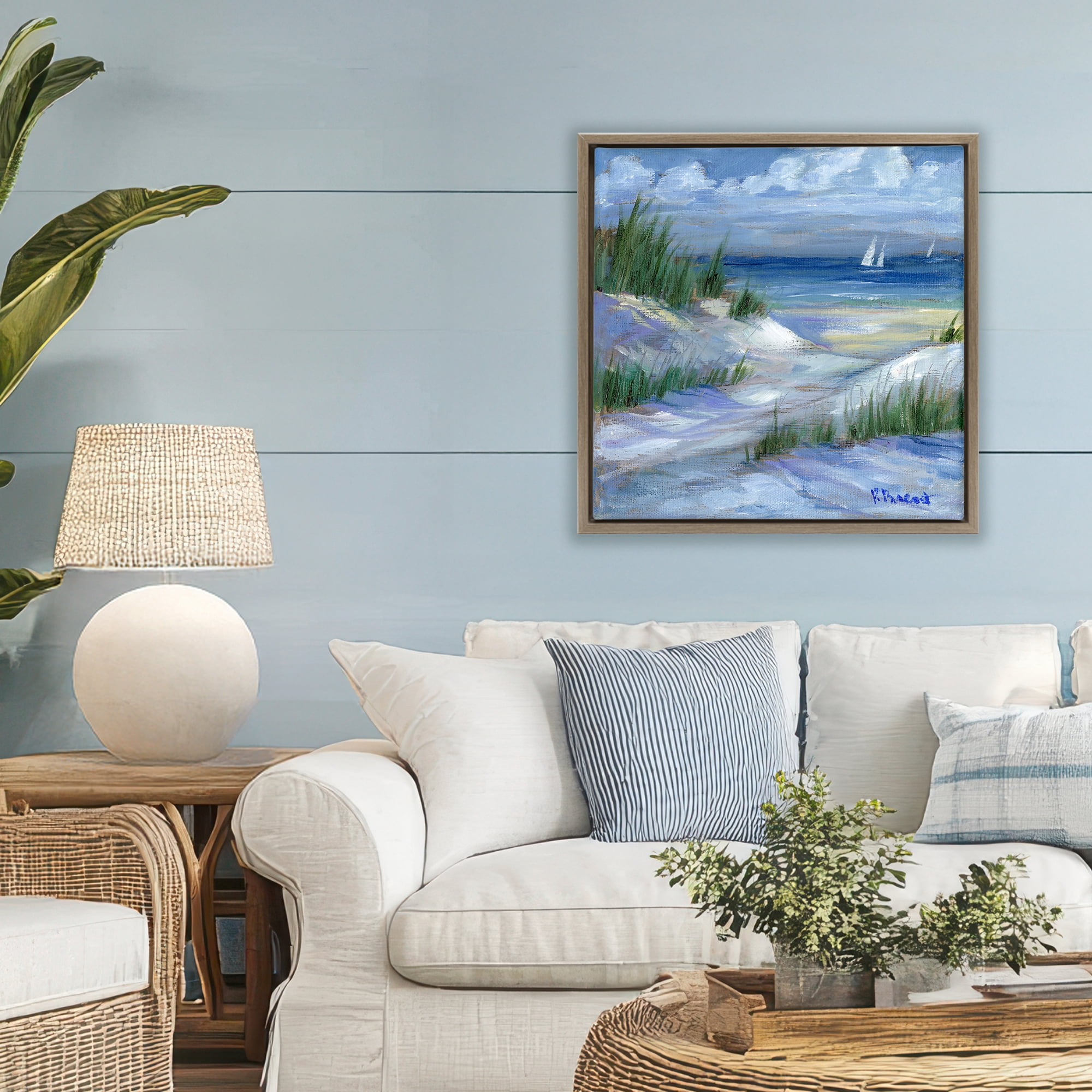 Stupell Industries Crooked Island Dunes & Sailboats Brown Framed Floater Canvas Wall Art, design by Paul Brent