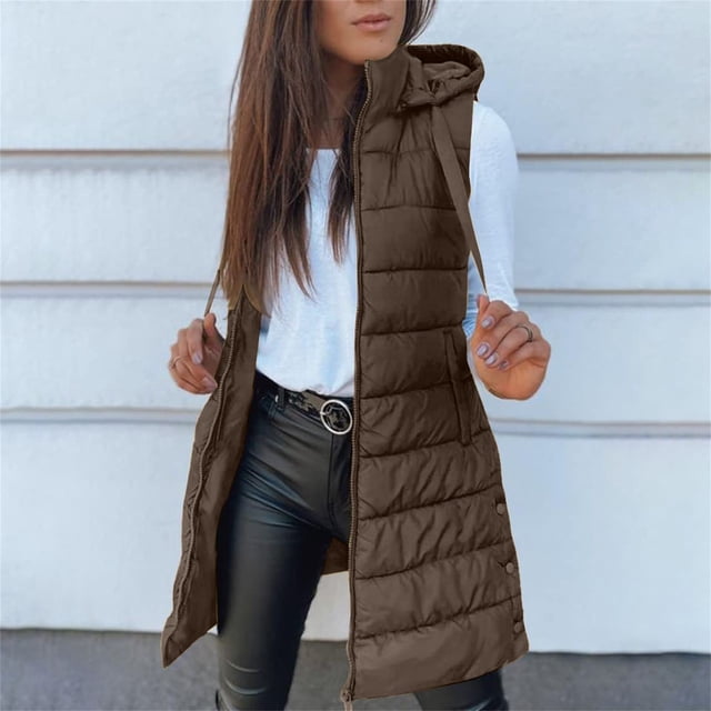 Doudoune Sans Manches pour Femmes, Manteau Chaud Matelassé, Veste à Capuche Automne Hiver