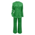 thumbnail image 4 of MNCEKFOD Two Piece Pants Set for Women Lapel Long Sleeve Casual Fall Loose Fit Jacket And Wide Leg With Pockets Classic Fit Pants Suit Green XL, 4 of 7