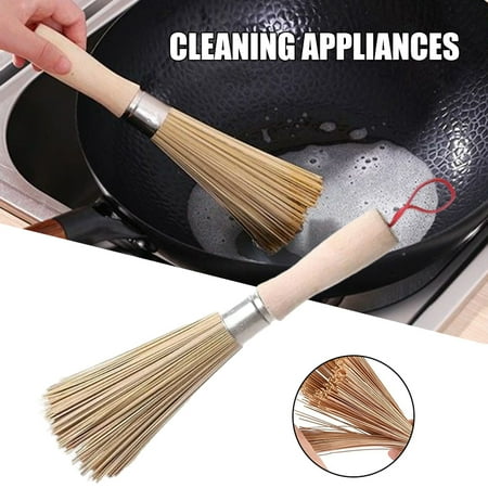 

Wooden Pan Brush with Lanyard and Long Handle Sturdy Dish Cleaning Brush Kitchen Restaurant Cleaning Tool
