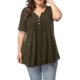 thumbnail image 2 of Women's Plus Size Henley V Neck Button up Tunic Tops Casual Short Sleeve Blouse Shirts, 2 of 6