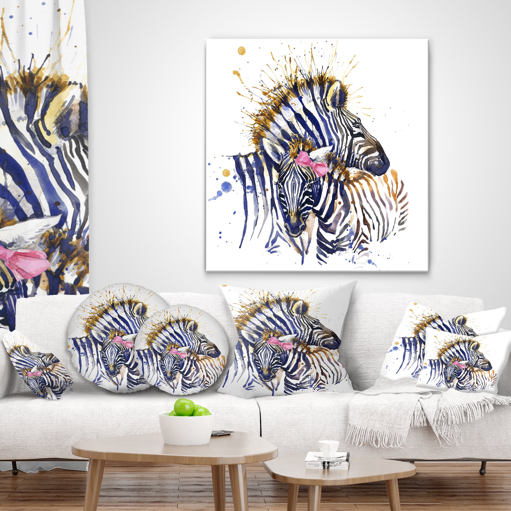 Designart Zebra Watercolor Leftwards - Animal Throw Pillow - 12x20