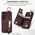 thumbnail image 5 of Cutyskin for Samsung Galaxy S21 FE Wallet Case【RFID Blocking】 with Card Holder Cash Pocket Zipper Bills Slot, Soft PU Leather Magnetic Back Folio Kickstand, Finger Ring Holder Hook Case, Jujube Red, 5 of 9