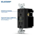 thumbnail image 2 of ELEGRP USB Outlets Receptacles, USB C Wall Outlet, 25W 5.0 Amp High Speed Charging USB Electrical Outlet, 15 Amp Tamper-Resistant Outlet with USB C Ports, UL Listed, Wall Plate Included, 2 of 9