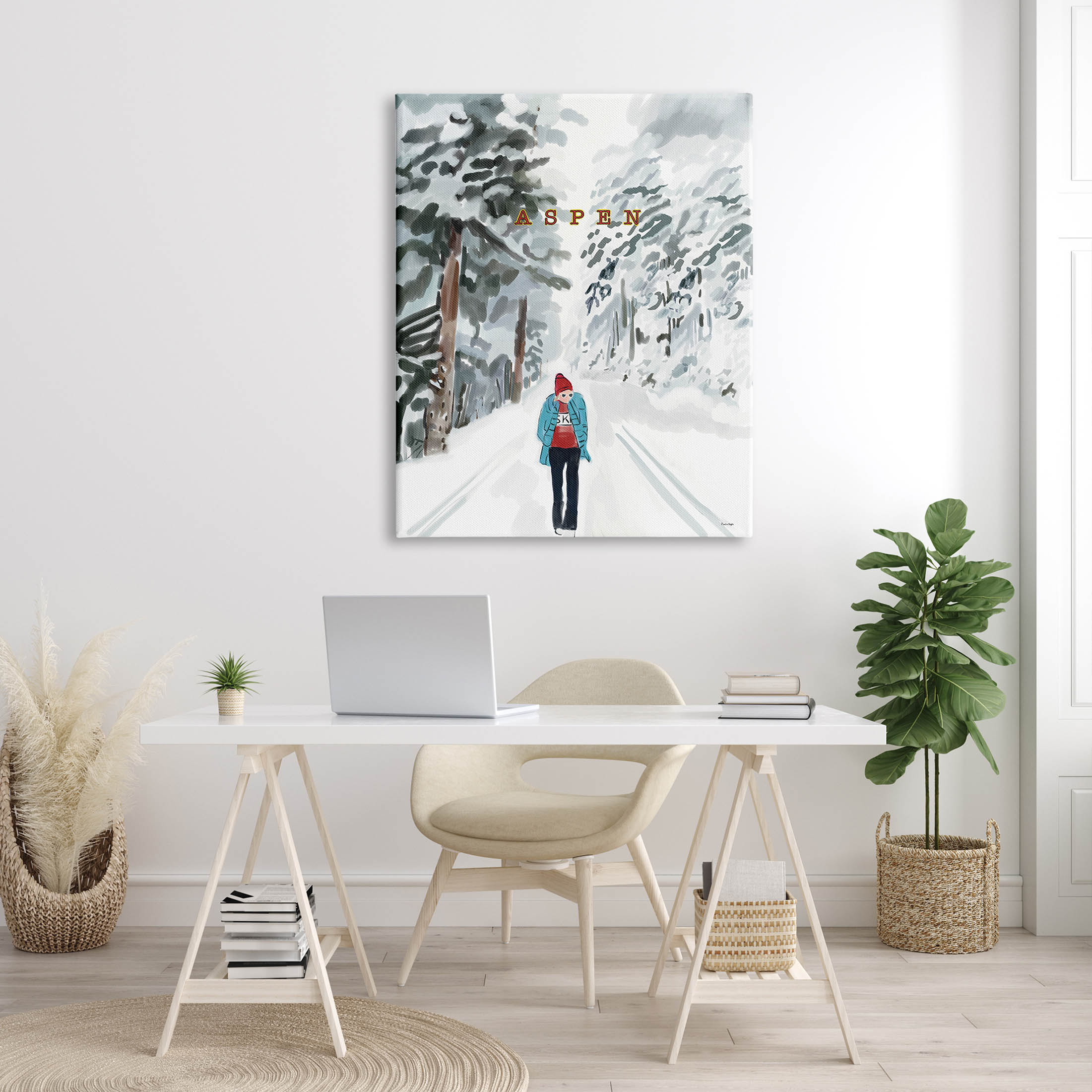 Stupell Industries Snowy Aspen Scenery Girl Walking Graphic Art Gallery Wrapped Canvas Print Wall Art, Design by Amelia Noyes