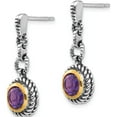 thumbnail image 2 of Sterling Silver With Gold-Tone Flash Gold-Plated Amethyst Earrings (25 X 10) Made In Thailand qtc42, 2 of 5