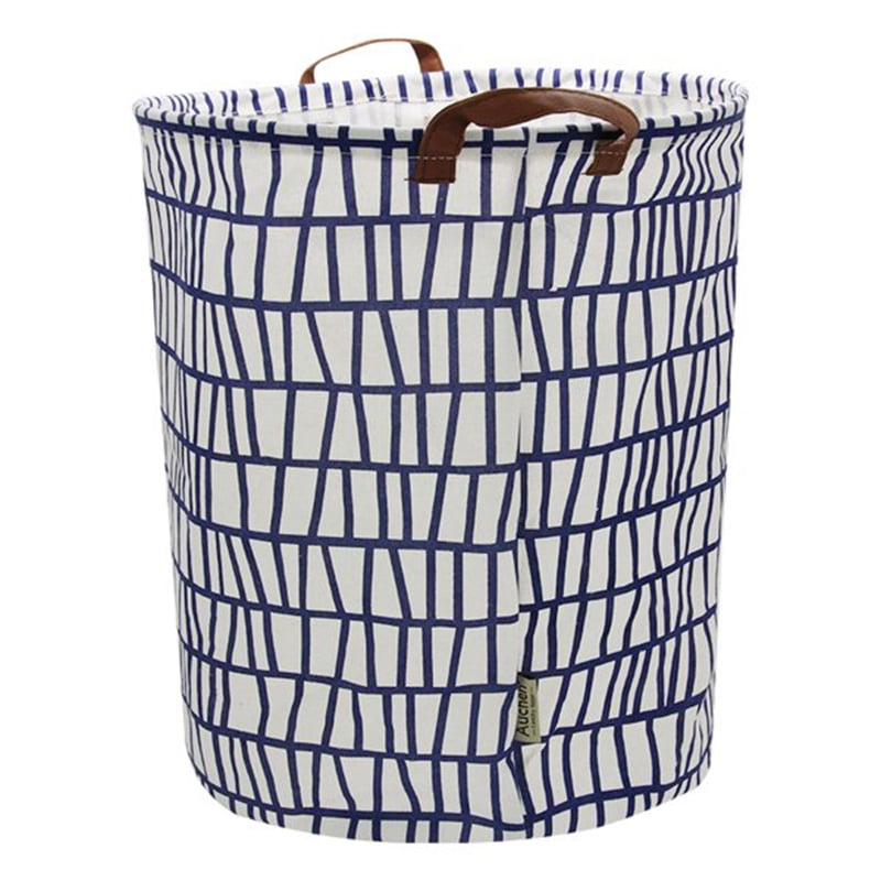 Jumbo Collapsible Canvas Laundry Hamper, Round, Blue Pattern