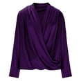 thumbnail image 5 of Lenpel Satin Blouses for Women Long Sleeve Crossover V Neck Ruched Trendy Dressy Tops Business Casual Work Shirts(Purple,XX-Large), 5 of 6