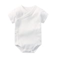 thumbnail image 2 of KPOPLK Baby Boy Striped Clothes Waffle Short Sleeve Oversized Romper Bodysuit Summer Onesie Clothing Size 6-9 Months,White, 2 of 4