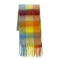 thumbnail image 2 of Eoperou Women Scarf Colorful Rainbow Plaid Fringed Thick Tassels Fuzzy Double-sided Keep Warm Soft Autumn Winter Adults Long Scarf Shawl for Daily Life, 2 of 8