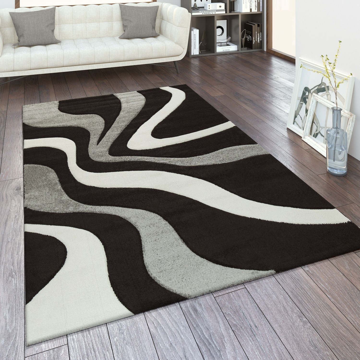 Paco Home Designer Area Rug with Contour Cut and Modern Wave Pattern 7'10" x 10'10" - Grey-blue - image 2 of 5