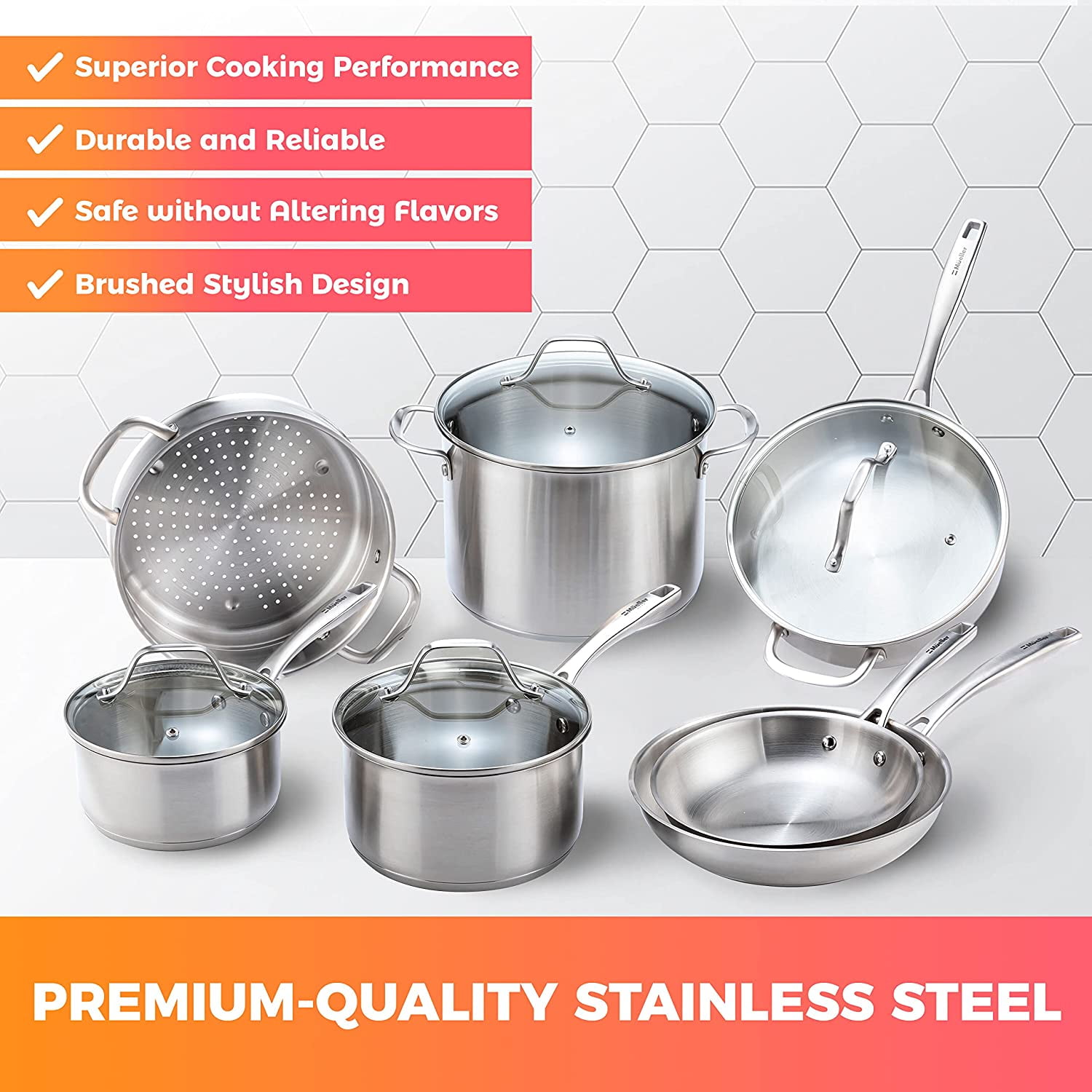Professional Stainless Steel Pots and Pans Set, 17PC Induction