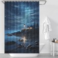 thumbnail image 2 of Lighthouse Sunrise Coast Scenery Pale Blue Tan Shower Curtain Modern Home Bathroom Bathtub Decor Waterproof Fabric with 12PCS Hooks, 2 of 5
