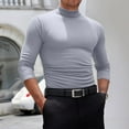 thumbnail image 2 of Mock Turtleneck Long Sleeve T-Shirt for Men Cotton Thermal Shirts Undershirt Base Layer Tops High Neck Johns Plus Size Light Gray M, 2 of 4